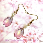 🌸Thanks100🌸［再販4］桜とパールの耳飾り🌸　グラデーションガラス　ピアス　イヤリング　樹脂ピアス　ノンホールピアス　🌸　#桜　パール　春　パステルカラー