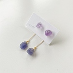 【2way】ピンクアメジスト×タンザナイト 原石ピアス/天然石 鉱物原石アクセサリー