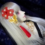○花手鞠 紅 髪飾り○ 1/4～1/3ドール向けサイズ ※ドール用アクセ