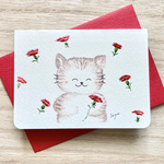 透明水彩画　母の日カード　2枚セット 「ママありがとう」イラスト ミニカード   母の日　カーネーション　猫　ねこ　ネコ　母の日ギフト　母の日プレゼント