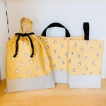 Kanasa様専用【受注制作】入園入学5点セット＊ ペンギン✖️白ヒッコリー　レッスンバッグ 上履き入れ 体操着袋 コップ袋 お弁当箱袋
