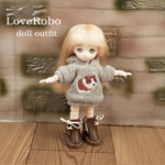 ＊オビツ11 半袖 フード付き犬柄 灰色トレーナー ドール服 ねんどろいどどーる＊