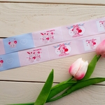 サテンribbon/片面/幅38mm☆タグ風(チェックくま) 2ｍ