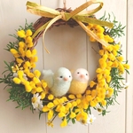 羊毛フェルト小鳥さんのリース🐤🐤ミモザ🌿