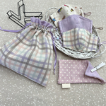 【春のLuckyBAG 🌸ྀི⋆⁺₊⋆№.C-11】こども立体マスク❸枚➕巾着 ➕ハーフハンカチ(ふわもこ꒰ ᵕ͚̈ ꒱)❶枚  【送料無料】綿100 