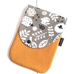 【１点のみ】▽フリーケース／タテtype▽■北欧テイスト／動物と森 (グレー)+cotton linenキャンバス(マスタード)   