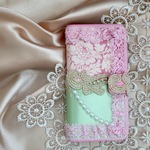 レースとお花の春色スマホケース