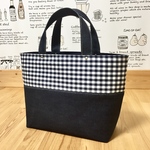 Lサイズ   ◯ ギンガムチェック と デニム のトートバッグ  /A4対応サイズ