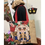 歌舞伎の猫さんの手ぬぐい柿渋染めと麻のトートバッグ
