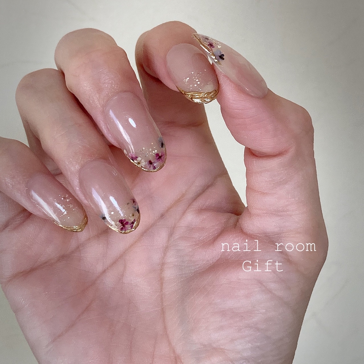 再再販】23.💐お花フレンチ♡ /お花フレンチ ミラーフレンチ 春 押し花