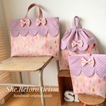 ◎zir・・さまオーダー品　しずく柄ピンク通学セット☆ランチョンマット＆巾着☆　