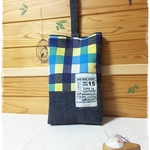 《4/7発送》カラフルチェックのシューズバッグ：BLUE