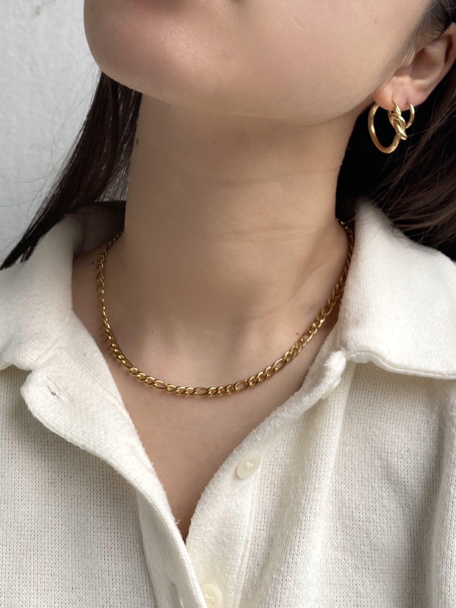 ステンレス つけっぱなしOK フィガロチェーンネックレス 18k