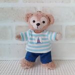 ぬいぐるみバッジ ダッフィー 水色ボーダーシャツ＆パンツセット