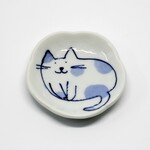 豆皿　🐱ねこ（ごは～ん）青　61-mz-na