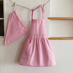 【在庫あり】90～110サイズ♪無地＆ギンガムチェックのキッズ 子供エプロン＆三角巾 ２点セット☆korima.【ピンク】