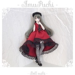 フィッシュテールのゴシック風ドレス-ダークレッド×黒レース-