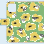 【手帳型ケース】グリーンのお花とシュナ【ミニチュアシュナウザー】