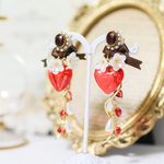 fountain heart　耳飾り　【ロリィタ/ロリータ　量産型　ハート　ビジュー　リボン　パール　ピアス/イヤリング】