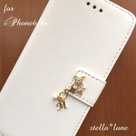 【iPhone6/6s】選べる誕生石＆イニシャル＊レザー調手帳型ケース＊ホワイト