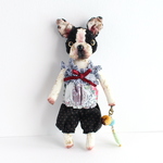 ボストンテリアのミニぬいぐるみ 14cm _ドーナツ_Boston terrier-バックチャームorボールチェーン付き