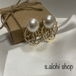 大ぶりパールフラワーピアス