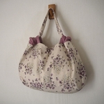 ♪momen-t　モーメント　ナチュラル系　春の花  スミレ　＆リネン　クシュクシュBAG　　♪　綿麻　