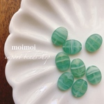 〈6個*No.H1618〉Czech import  マットグリーンフラットオーバル