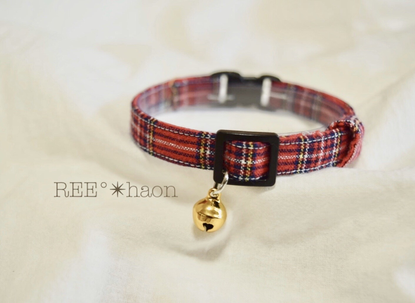 チェック柄 ❁⃘*.゜猫ちゃん首輪❁⃘*.゜ レッド デイリー猫