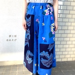 浴衣ワイドパンツ*青蝶/浴衣リメイク_着物リメイク