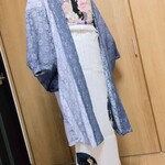 洗える長羽織#グラデーション染め#紺紫～薄藤色#ストレッチレース#レース羽織
