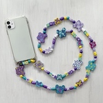 クリアケース 蝶々 パープル　ブルー ビーズ スマホショルダー  ショルダーストラップ　木製 チェーン　iphoneケース