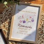 ガーランドの刺繍命名書　〜ガーランド baby 〜女の子 当店人気NO.1 出産祝い 出産記念