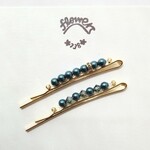 パールのヘアピンセット＜ティールグリーン＞