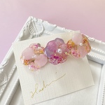 ピンク＆パープル×本物のお花のヘアクリップ　ゴールドカラー　かすみ草