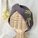 刺繍ヘアターバン(ミモザ・パープルグレー)