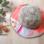a様専用ページ☆minne限定セール☆6月2日(金)まで☆リトアニアリネン＊刺繍レトロハット＊コーラルピンク