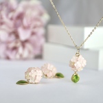 母の日　紫陽花ピアス/イヤリングとネックレスセットピンク