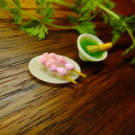 桜のお団子とお抹茶のセット　ミニチュアフード