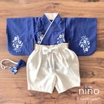 ＊ハンドメイド＊ベビー袴♡蝶ネクタイ付き！刺繍ネイビー×ナチュラル