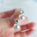 ピアス　クリスタルとパールのシンプルピアス