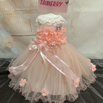 即納！アプリコットカラーのお花畑レースドレス