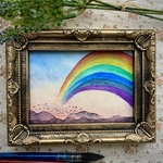 フレーム付き「No Rain,No Rainbow」水彩画 原画 