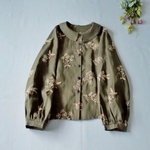 ★感謝祭SALE★総刺繍リネン100％衿付き大人可愛いジャケット♪