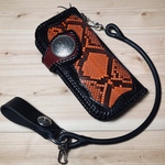 OnlyOneItem★ロングウォレット+キーホルダー&ウォレットロープ【Python&Stamping(Black&Red】★一点物★ライダースウォレット★２つの顔を持つ財布★