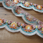 【85㎝カット済み】チュール刺繍リボン   インド刺繍リボン　【イエロー】