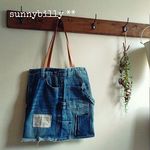 ●usedジーンズの革キャラメルリメイクバッグ【sunnybilly**】