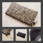 LIBERTYレザーコンビ通帳ポーチ　Chive　チャイブ　あずきミルク　 J11F　中布・内ポケット・カードポケット付き
