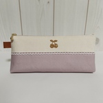 くすみピンク♡さくらんぼ　マチ付きペンケース