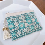 【再再販】インド刺繍のファスナーポーチ【グリーン】